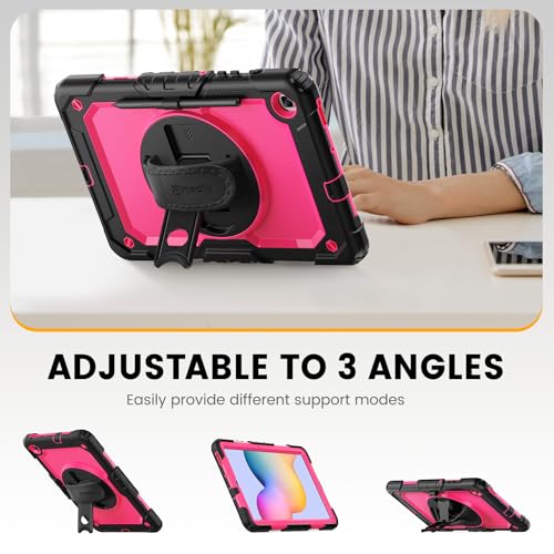 Timecity Case for Samsung Galaxy Tab S6 Lite 10.4" 2024/2022/2020, Kids Case with Pen Holder Built-in Screen Protector&360 Degree Rotating Stand, Hand Strap&Shoulder Strap for Tab S6 Lite- Rose - Image 4