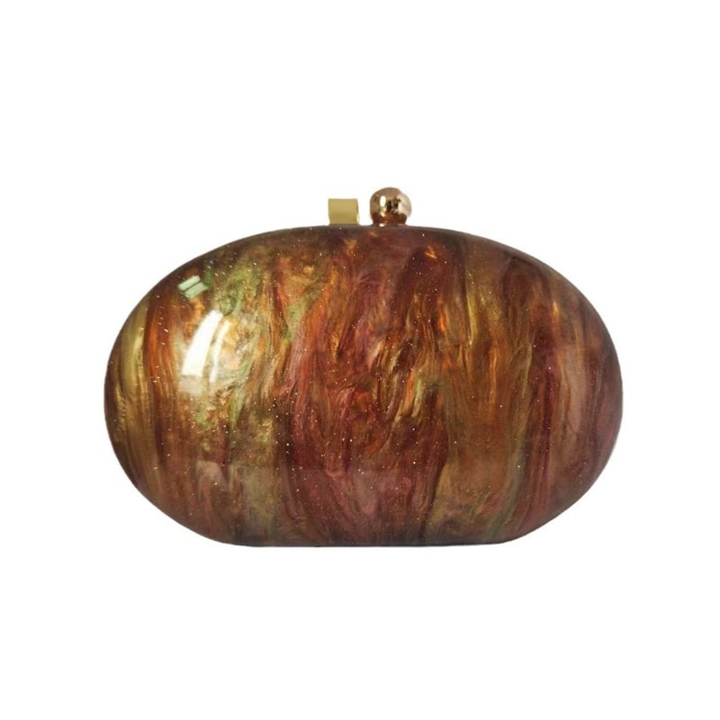GSYPS Acrylic Evening Clutch Bag for Women Shell Shape Shoulder Crossbody Bag Glitter Marble Purse Handbag Coffee - Image 1