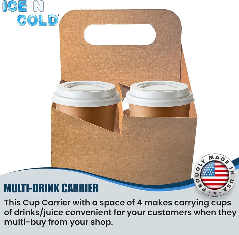 C-Store Packaging 4 Cup Drink Carrier with Handle | Kraft Paperboard Cup Holder | Disposable Cup Holder for Hot or Cold Drinks | Cup Carrier for Food Delivery Services, Uber Eats, Door Dash (50) - Image 3