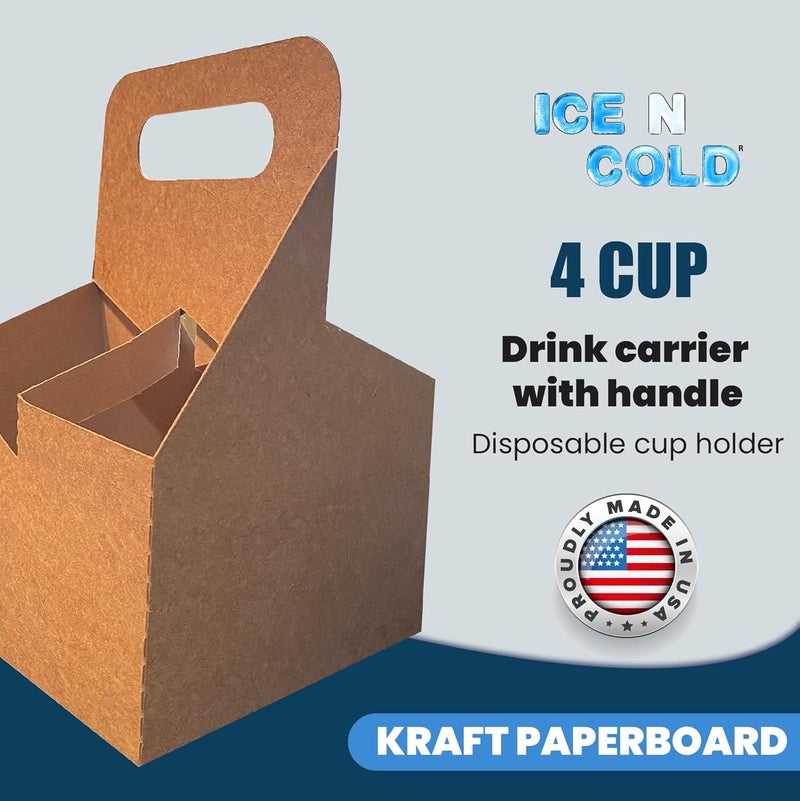 C-Store Packaging 4 Cup Drink Carrier with Handle | Kraft Paperboard Cup Holder | Disposable Cup Holder for Hot or Cold Drinks | Cup Carrier for Food Delivery Services, Uber Eats, Door Dash (50) - Image 2