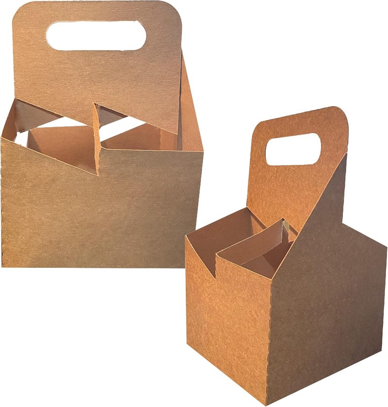 C-Store Packaging 4 Cup Drink Carrier with Handle | Kraft Paperboard Cup Holder | Disposable Cup Holder for Hot or Cold Drinks | Cup Carrier for Food Delivery Services, Uber Eats, Door Dash (50) - Image 1