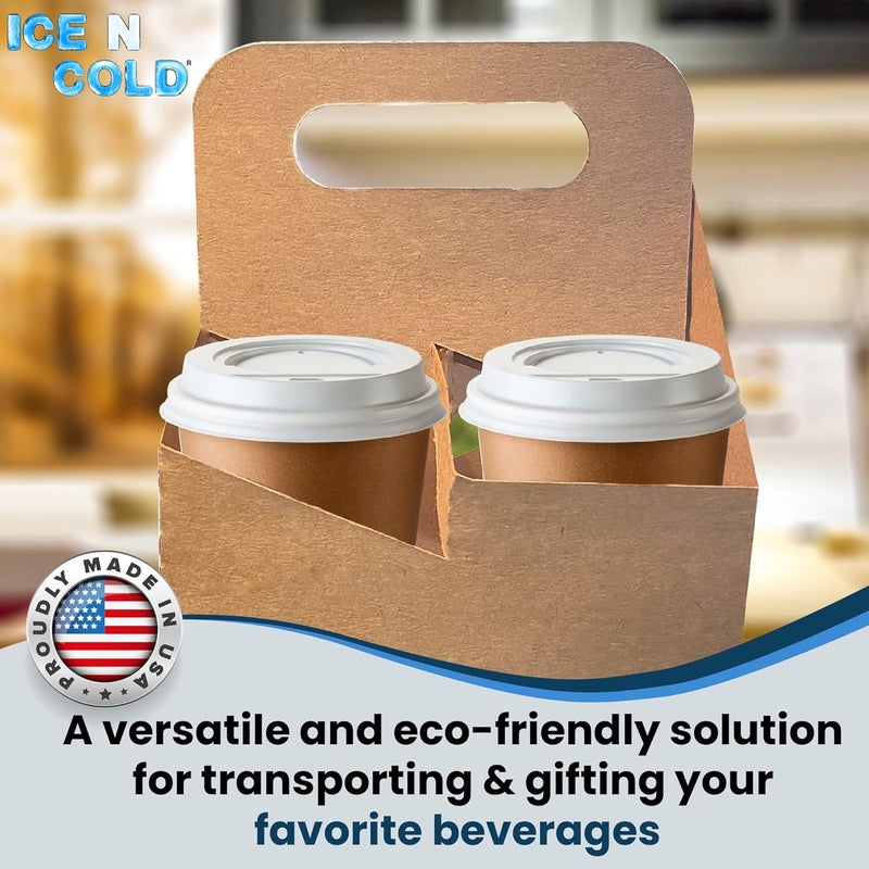 C-Store Packaging 4 Cup Drink Carrier with Handle | Kraft Paperboard Cup Holder | Disposable Cup Holder for Hot or Cold Drinks | Cup Carrier for Food Delivery Services, Uber Eats, Door Dash (50) - Image 4