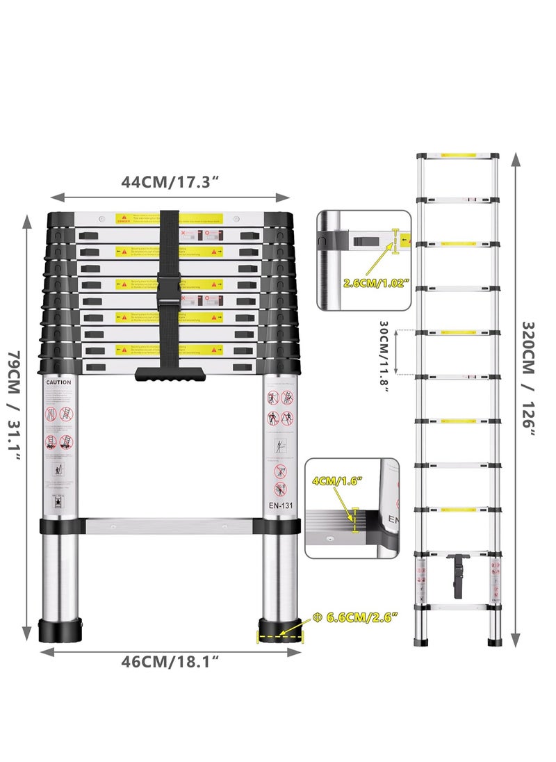 3.2m Thickened High Strength Stainless Steel Telescopic Ladder, Loft Ladder with Non-slip Feet, Portable Extendable Ladder, Adjustable Height Folding Ladder for Roof and Attic Caravans - pzsku/ZF737AC9AC77B93DD3610Z/45/_/1740384549/8779ed93-80c1-46b3-bc6d-6058e8fe1f85