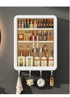 Golden Wall-Mounted Makeup and Skincare Organizers Cosmetic Storage Box for Bathroom, Living Roomand Bedroom, Wall Floating Shelves Organizer Transparent Multi-Function Floating Rack (White)  - Image 1