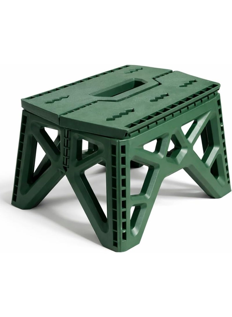 Small, foldable, heavy-duty, portable plastic chair with a space-saving design. Green color, suitable for indoor and outdoor use, camping, fishing, and gardening. Versatile, sturdy, and practical. 32 x 28 x 23 cm - Image 1