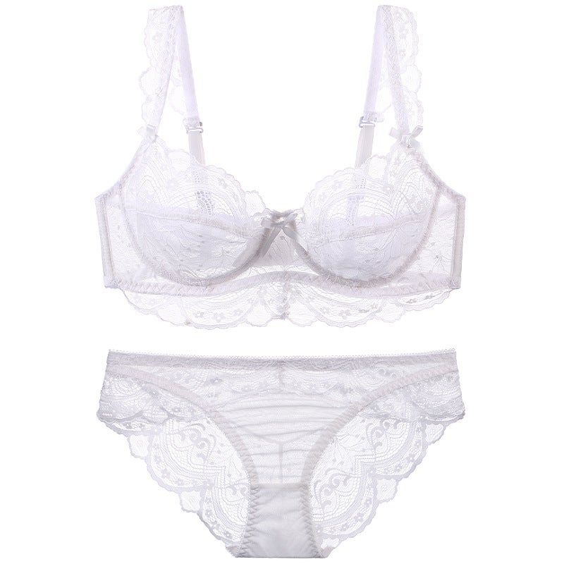 Plus Size Ultra-Thin Bra Suit Red Benmingnian Underwear Big Chest Small Lace Temptation Fun Bra - Image 1