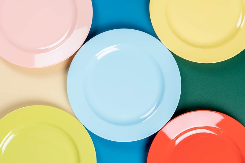 POSATE 60PCS Colorful Disposable Plastic Plates  Heavy Duty Plates for Wedding/Party  30PCS Dinner Plates 10.25 and 30PCS Dessert/Salad Plates 7.5  Colorful Plates for Party Event - Image 3