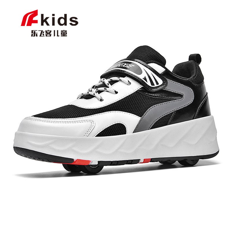 Generic Four-wheel walking shoes childrens roller skating shoes Boys student skating shoes invisible shrinkage deformation walking shoes with wheels 236 Black