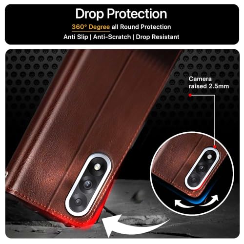 FLIPPED Vegan Leather Flip Case Back Cover for 1+ OnePlus Nord 5 (Flexible, Shock Proof | Hand Stitched Leather Finish | Card Pockets Wallet & Stand (Brown with Coffee) - Image 5