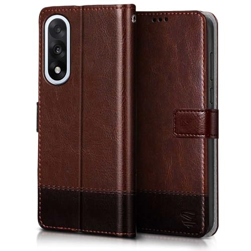 FLIPPED Vegan Leather Flip Case Back Cover for 1+ OnePlus Nord 5 (Flexible, Shock Proof | Hand Stitched Leather Finish | Card Pockets Wallet & Stand (Brown with Coffee) - Image 3