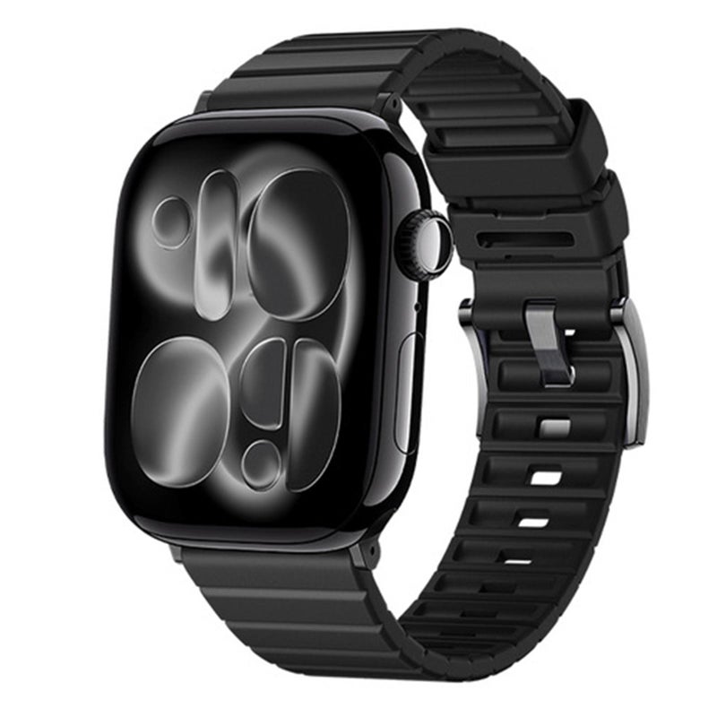 For Apple Watch 46mm / 49mm / 45mm / 44mm Stairs Texture Solid Color Fluororubber Watch Band(Black)
