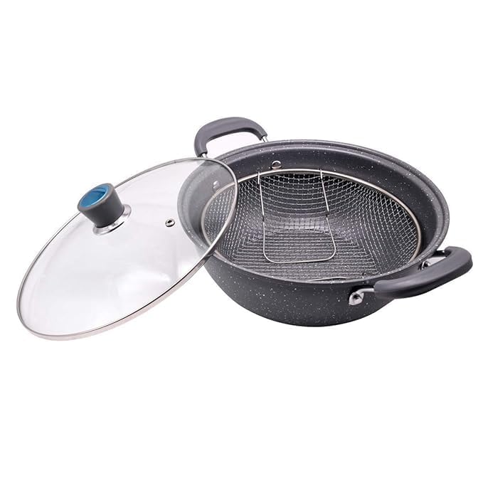 Jolfay Stearmer Fry Pan Nonstick Woks and Stir Fry Pans with Lid Frying Basket Steam Rack Nonstick Pan with LidNonstick Frying Flat Bottom Induction Compatible Stir Fry Pan 24 cm with Lid - Image 1