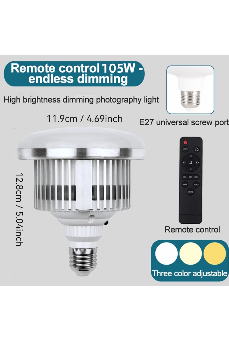 Glanfen 105W Photography LED Light Bulb with Remote Control, 3000K-5500K Adjustable Color Temperature, Dimmable, 3 Colors, E27 Socket, for Studio Lighting, Softbox, Photo & Video Shooting - Image 2