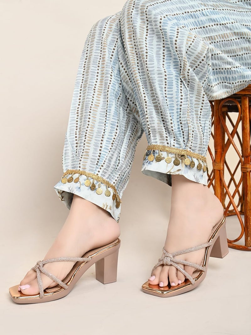 XE Looks Women's Gold Block Heels | Elegant Knotted Braided Straps | Stylish & Comfortable Heels | Fashionable Block Heels For Girls & Women - Image 4
