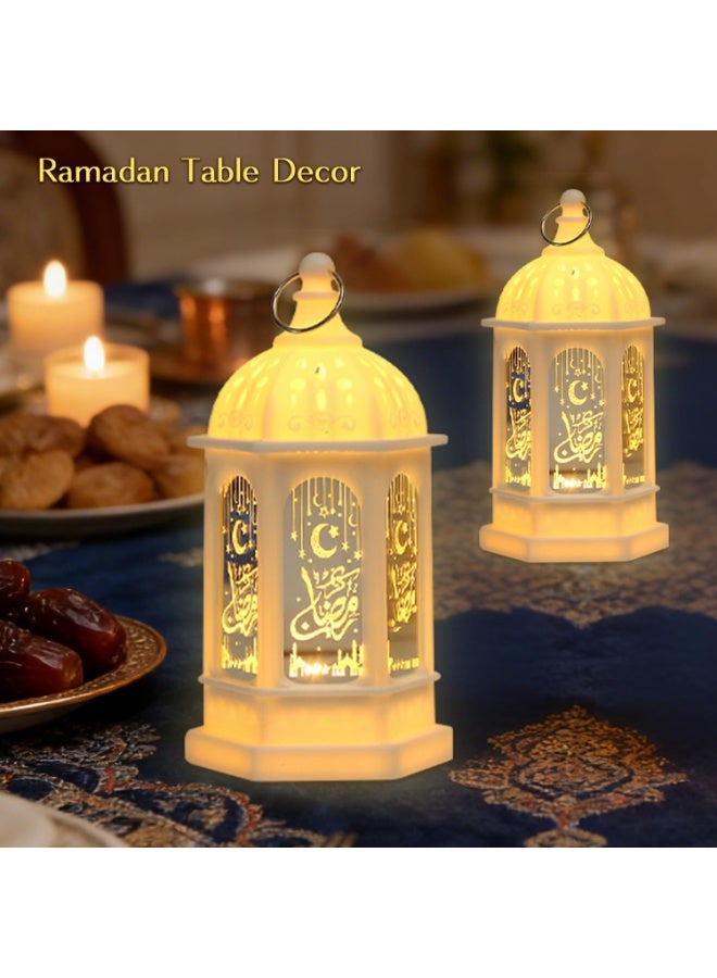 2 قطعة فوانيس رمضان LED، مصابيح بتصميم قمر ونجوم لقصر الرياح لديكور المنزل وعيد مبارك - Image 4