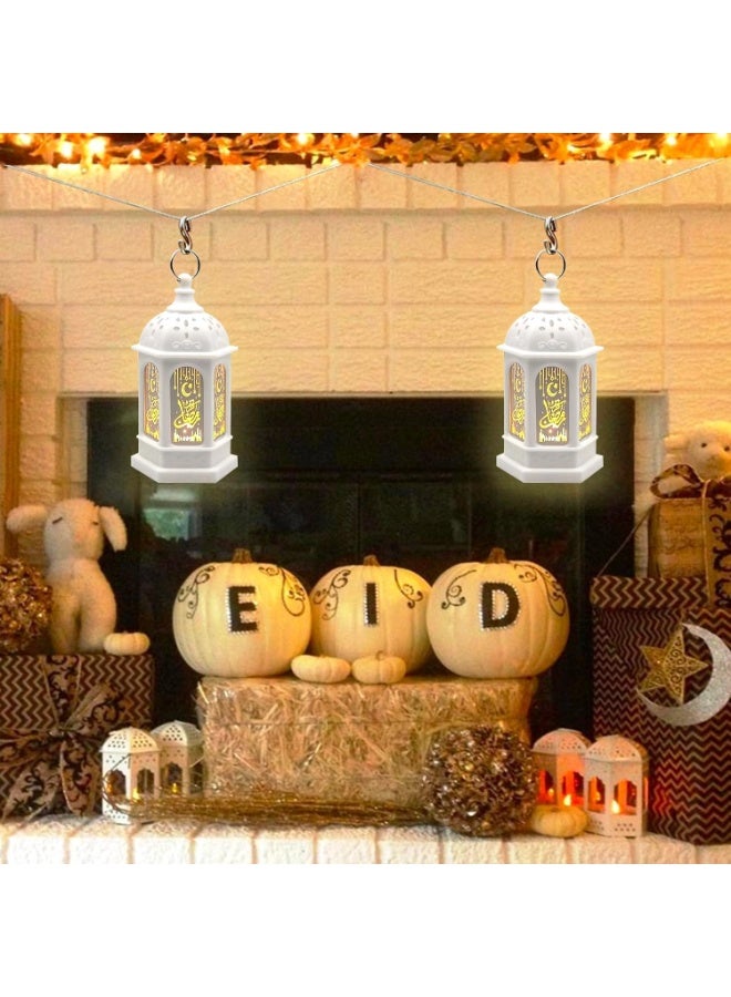 2 قطعة فوانيس رمضان LED، مصابيح بتصميم قمر ونجوم لقصر الرياح لديكور المنزل وعيد مبارك - Image 3