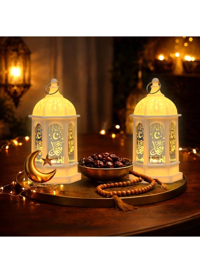 2 قطعة فوانيس رمضان LED، مصابيح بتصميم قمر ونجوم لقصر الرياح لديكور المنزل وعيد مبارك - Image 5