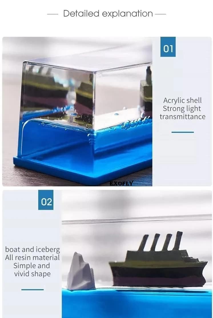 EXOFLY Liquid Wave Cruise Ship Decoration,Titanic,Cruise Ship That No Longer Sinks, for Car Dashboard Decorative Showpiece/Idol, Paperweight, Home Decor Decoration & Gifting Purpose (Titanic) - Image 3