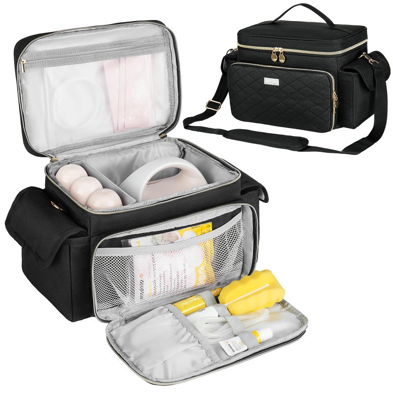 Jaffzora Breast Pump Bag Compatible with Spectra S1 and S2 Breast Pumping Travel Storage Bag for Pumping Essentials and Accessories Black