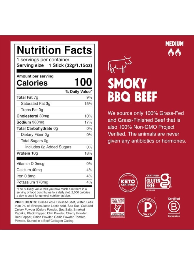 CHOMPS Grass-Fed and Finished Smoky BBQ Beef Jerky Snack Sticks 10-Pack - Keto, Paleo, Whole30, 10g Lean Meat Protein, Gluten-Free, Zero Sugar Food, Non-GMO - Image 1