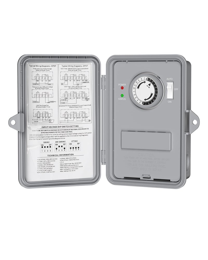 BN-LINK Pool Pump Timer, Outdoor Mechanical Timer Box, Heavy Duty 24 Hour Programmable, 2HP 40A Max, 120, 240, 277 VAC, for Pool Pump, Water Heater, Fans, SPA, ETL Listed - Image 1