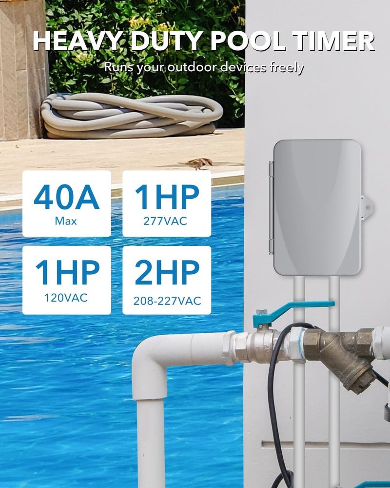 BN-LINK Pool Pump Timer, Outdoor Mechanical Timer Box, Heavy Duty 24 Hour Programmable, 2HP 40A Max, 120, 240, 277 VAC, for Pool Pump, Water Heater, Fans, SPA, ETL Listed - Image 4