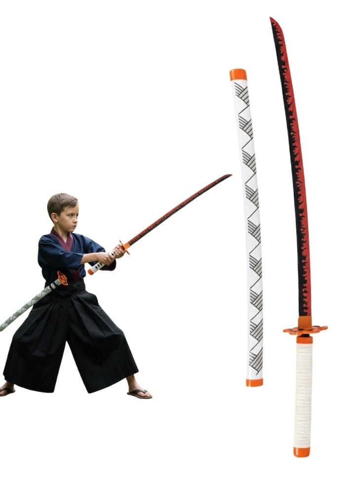 بريميم لعبة سيف كاتانا خشبي للأطفال على طراز الساموراي مع زي أسود تقليدي - طقم سيف وزي محارب ساموراي للأطفال، شفرة خشبية آمنة للتدريب، على طراز النينجا الياباني - Image 1