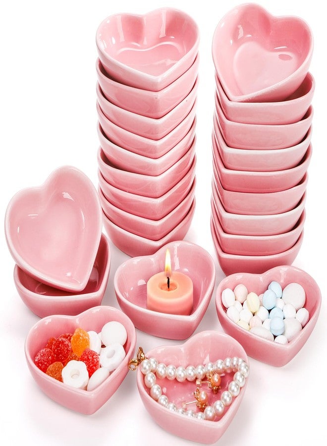 WUWEOT 24 Pack Pink Heart Shape Sauce Dish, 3 Inches Ceramic Side Bowl, Mini Appetizer Plates, Jewelry Ring Dish Tray, Salad Dish Seasoning Holder for Wedding Birthday Party Valentine's Day - Image 1