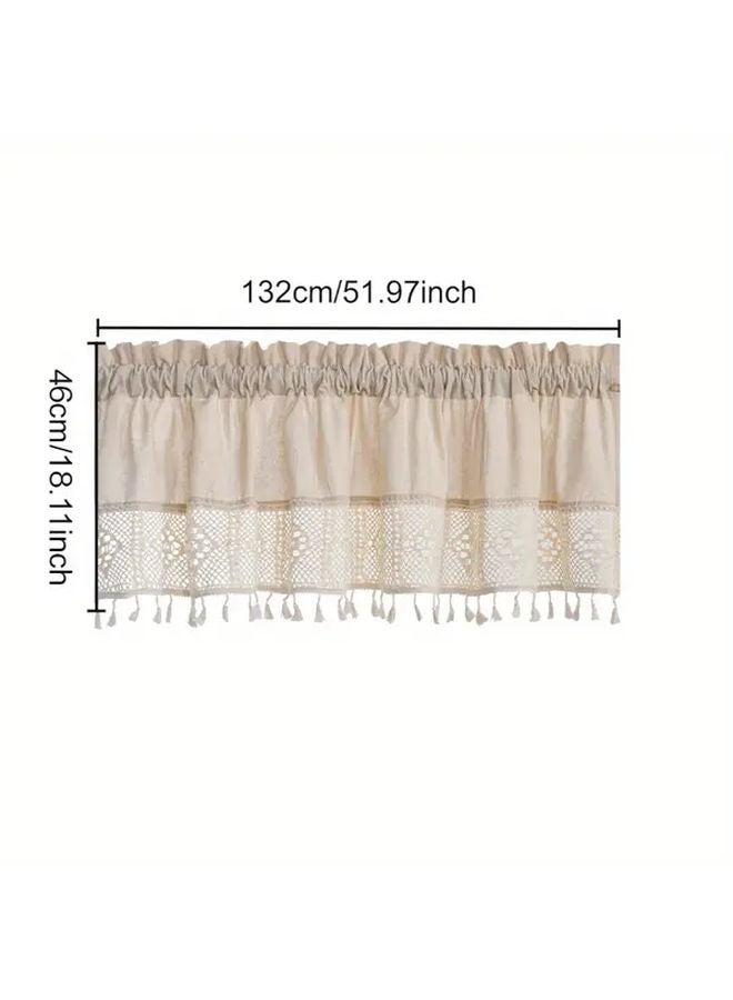 Beige Lace Curtains With Tassels 29x24 Inch Semi Sheer Light Filtering Window Drapes - Image 3