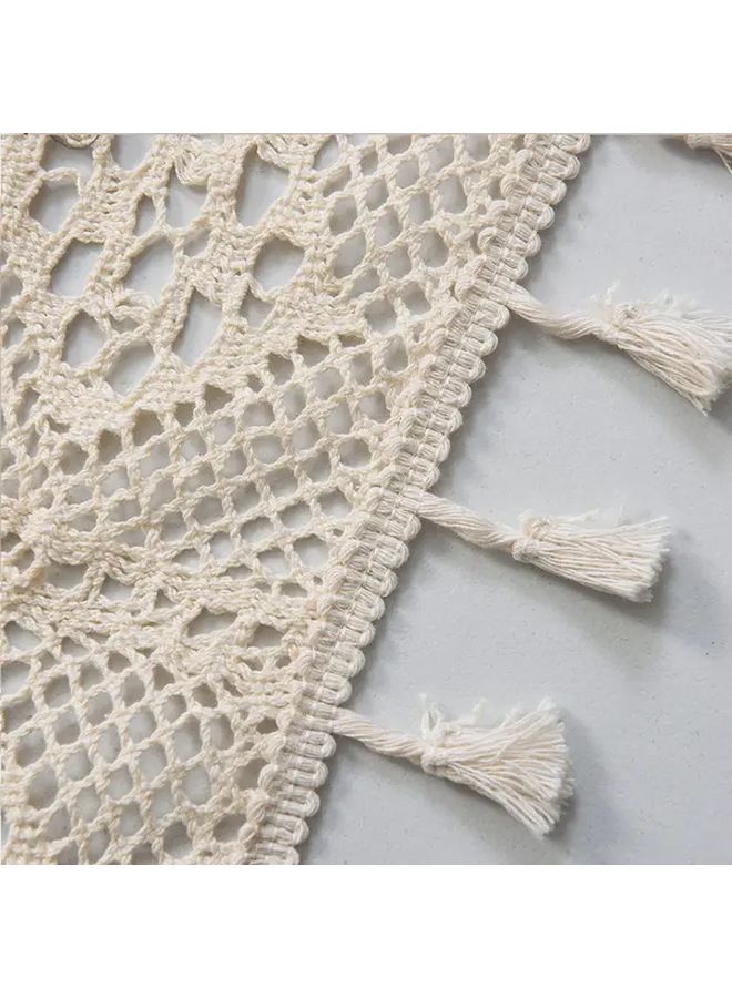 Beige Lace Curtains With Tassels 29x24 Inch Semi Sheer Light Filtering Window Drapes - Image 5