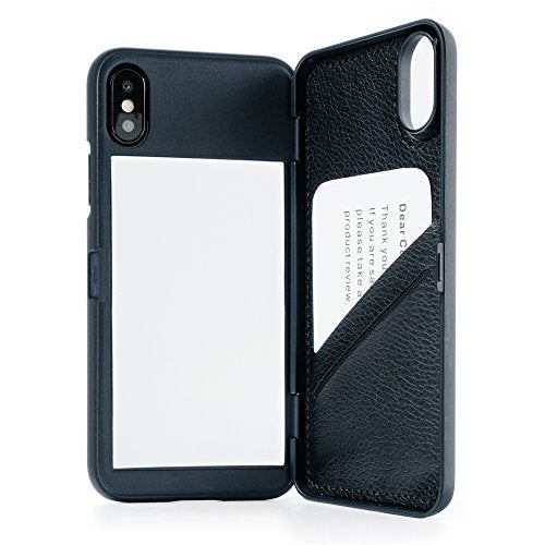 W7ETBEN for iPhone Xs Case,Wallet Case with Kickstand Built-in Mirror Shockproof Card Holder Cover for Apple iPhone X/XS - Black - Image 1