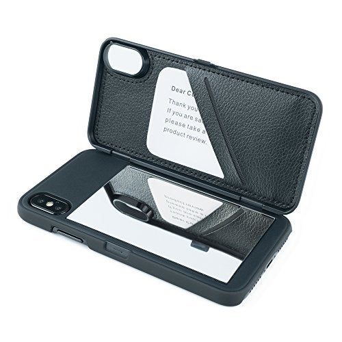 W7ETBEN for iPhone Xs Case,Wallet Case with Kickstand Built-in Mirror Shockproof Card Holder Cover for Apple iPhone X/XS - Black - Image 3