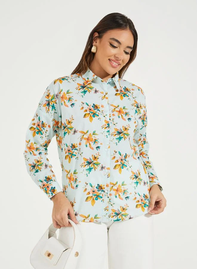 Styli Floral Print Relaxed Fit Buttoned Shirt