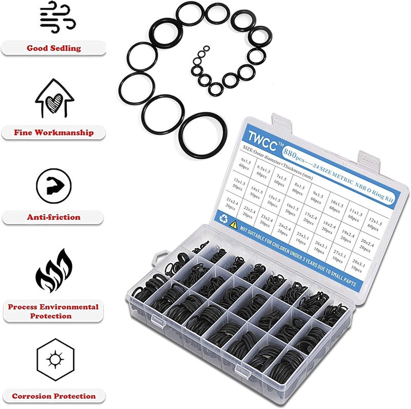 KASTWAVE Rubber O Ring Set, 24 Size 800 PCS Black Small O Rings Assortment Kits, Assorted Metric Sealing Washer for Automotive Faucet Pressure Plumbing Sealing Repair, Air or Gas Connections and Heat - Image 5