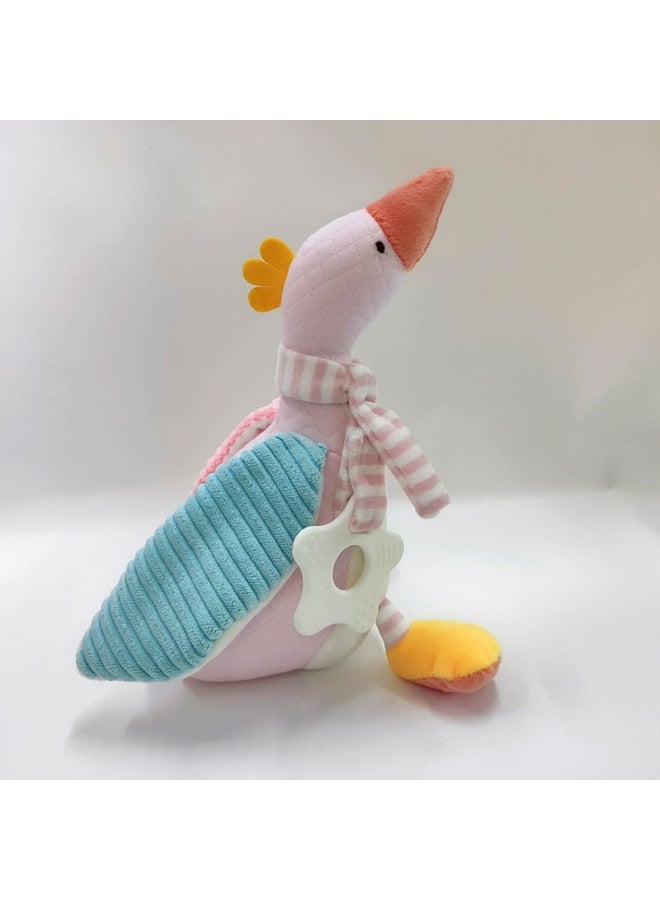 Baby Soothing Towel Plush Teething Toy Interactive Soft Doll Infant Comforter Mouthable Snackable Blanket Visual Auditory Stimulation-Color:Pink Little Swan - Image 1