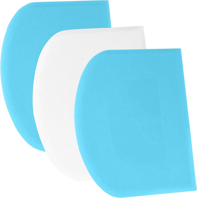 SURDOCA Dough Scraper Bench Scraper - 3P 14.2x8.5" Plastic Flexible Bowl Scraper, Sharp Edge & Angles Cake Scraper. Non-Slip Bakeware Decorating Tools Sculpting & Modeling Tools - Blue+White+Blue - Image 1