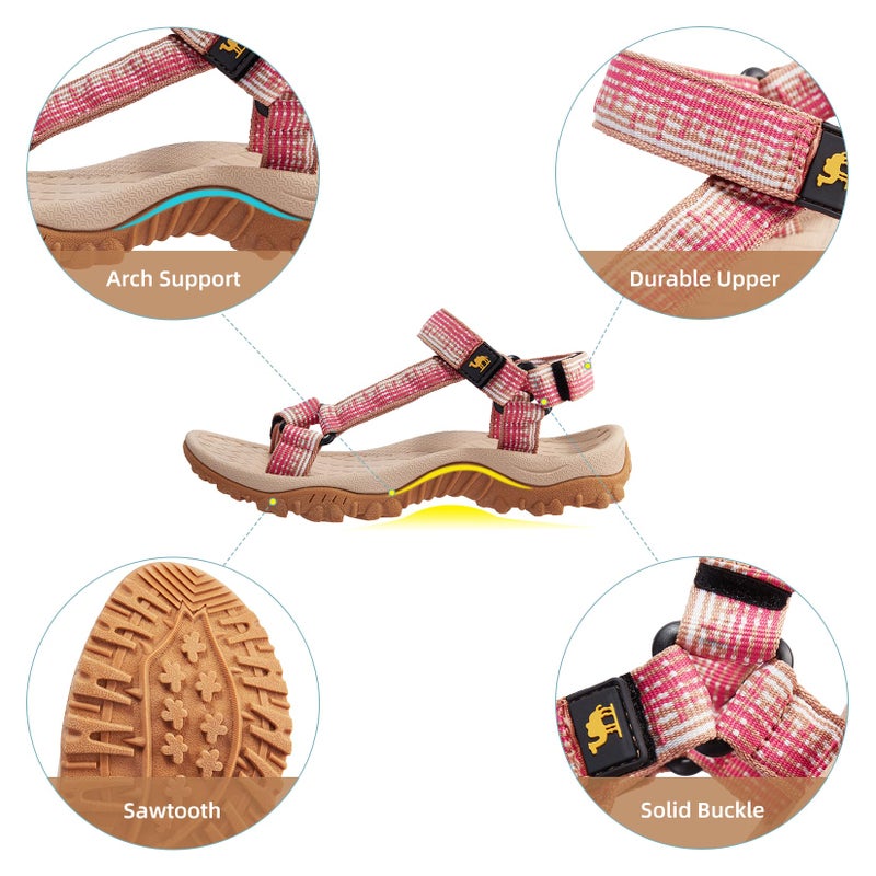 CAMEL CROWN Hiking Sport Sandals for Women Anti-skidding Water Sandals Comfortable Athletic Sandals for Outdoor Wading Beach khaki/pink 7.5 - Image 5