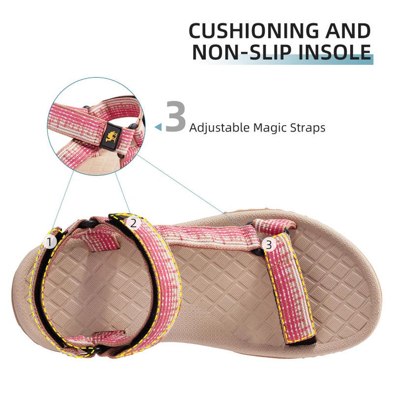 CAMEL CROWN Hiking Sport Sandals for Women Anti-skidding Water Sandals Comfortable Athletic Sandals for Outdoor Wading Beach khaki/pink 7.5 - Image 2