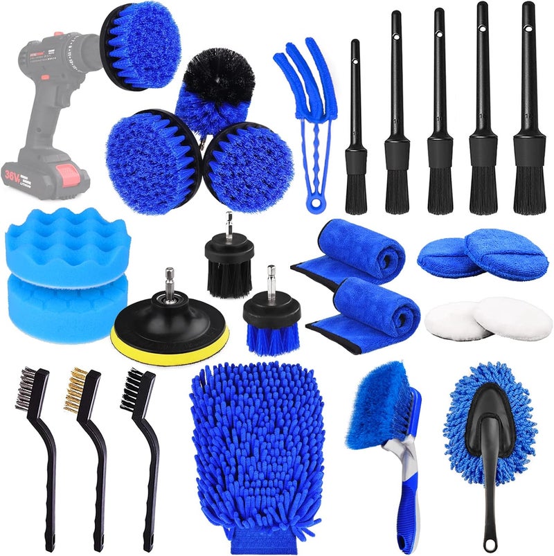 NIKCOSMK 26Pcs Car Detailing Brush Set - Complete Auto Detailing Kit with Sponge Pads and Cleaning Tools - Image 1