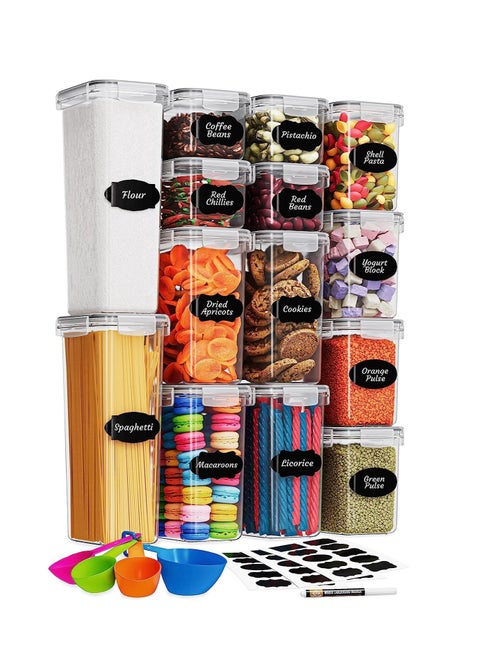 Airtight Food Storage Containers Set, 14 Pack Kitchen Storage Containers with Lids for Flour, Sugar and Cereal, Plastic Dry Food Canisters for Pantry Organization and Storage