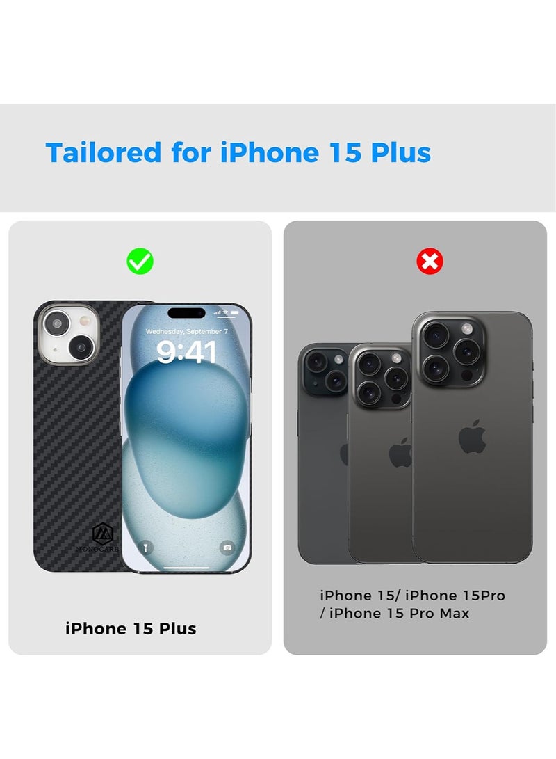 MONOCARBON Real Aramid Fiber [Ultra Slim] for iPhone 15 PLUS Case Cover [MagSafe Compatible] Lightweight Anti-Scratch - Matte Black - Image 3