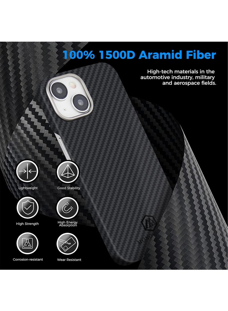 MONOCARBON Real Aramid Fiber [Ultra Slim] for iPhone 15 PLUS Case Cover [MagSafe Compatible] Lightweight Anti-Scratch - Matte Black - Image 4
