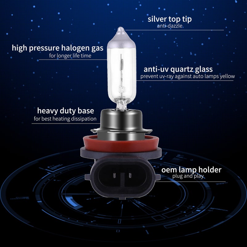 NEWBROWN H11 Headlight Bulb 200% brightness 4300K White 12V/55W Bulb Halogen Long Life Replacement PGJ19-2 (H11, 2 Pack) - Image 2