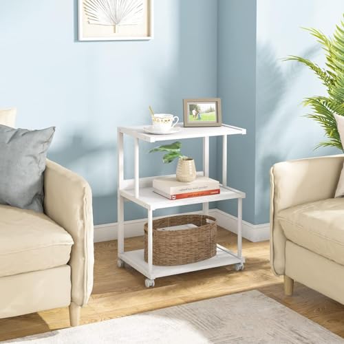 Priti 3-Shelf Printer Stand with Storage, Rolling Printer Table Machine Cart with Wheels, Mobile Desk Organizer Shelves for Office and Home (White) - Image 4
