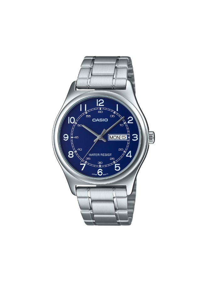 Casio MTP-V006D-2BUDF Men’s Analog Stainless Steel Watch – Blue Dial, Day-Date Display, Water Resistant - Image 1