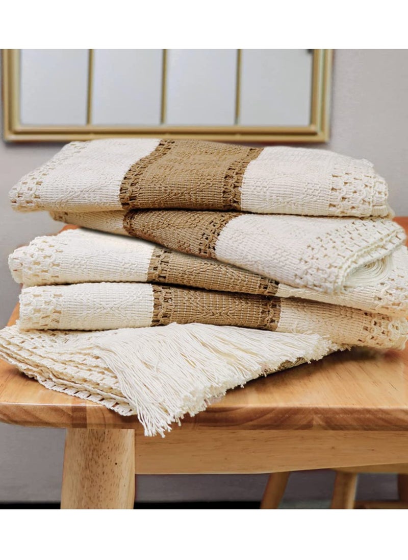 Generic Splicing Burlap Table Runner Farmhouse Style, Boho Table Runner Modern Farmhouse Decor Rustic Woven Cotton Crochet Lace for Bohemian, Rustic, Wedding, Bridal Shower, Dinner, 108 inch  - Image 4