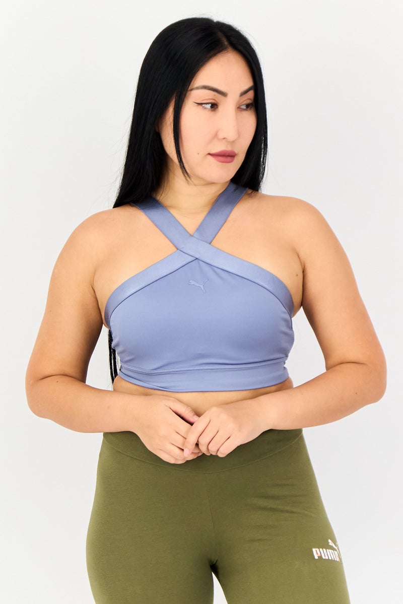 PUMA حمالة صدر رياضية بدون أكمام للنساء مبطنة قليلاً، أزرق غامق - Image 1