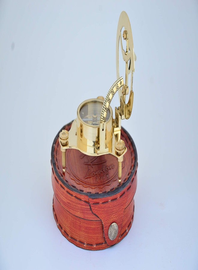 USEW Handmade Golden Brass Sundial Compass with Brown Leather Box for Navigation - Image 4