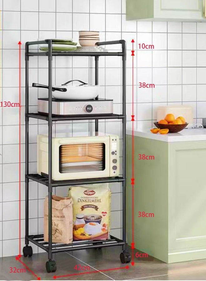 Loquat 4-Tier Kitchen Storage Rack with Wheels - High Quality Metal Pipes Storage Shelves for Home Bathroom, Kitchen, Balcony and Garden (Black) - Image 1