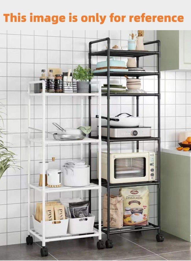 Loquat 4-Tier Kitchen Storage Rack with Wheels - High Quality Metal Pipes Storage Shelves for Home Bathroom, Kitchen, Balcony and Garden (Black) - Image 3
